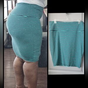 Striped Teal and Black Pencil Skirt - Classic Fit